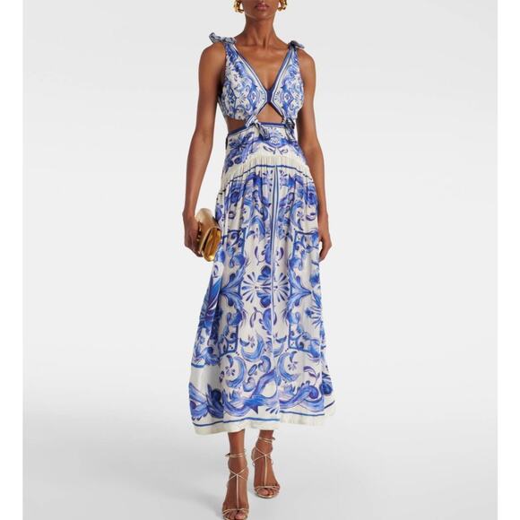 FARM Rio Dresses & Skirts - New! Farm Rio Women's Garden Tiles Cutout Blue and White Maxi Dress Size XL #37